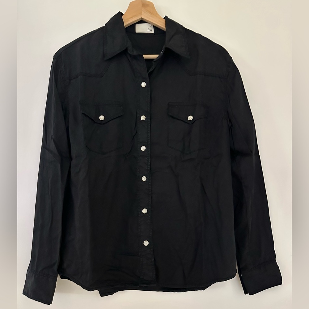 Aritzia Wilfred Free Black Western Snap Button Lyocell Dress Shirt Blouse (XS)